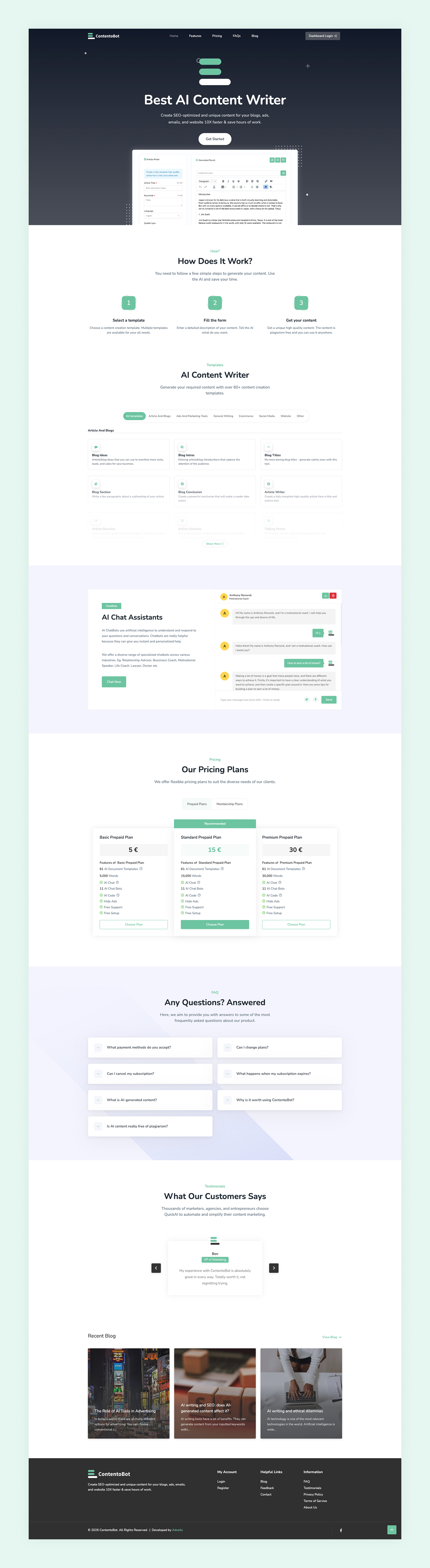 ContentoBot.com – Promotional Website Development